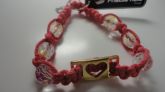 Pulseira Macramê Rosa c/cristal tcheco+plac.coração(0090)